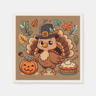 Cute Cartoon Thanksgiving turkey and pumpkin Napkin