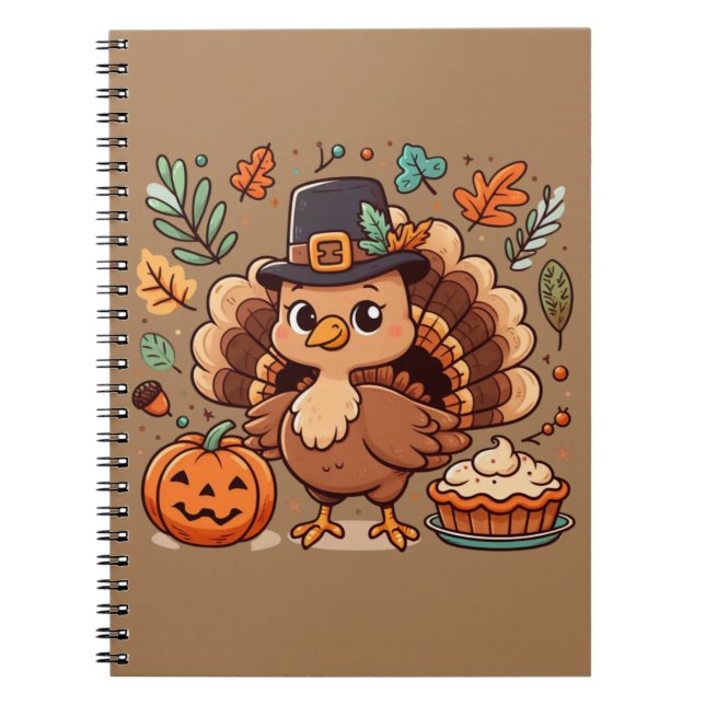 Cute Cartoon Thanksgiving turkey and pumpkin Notebook (Front)