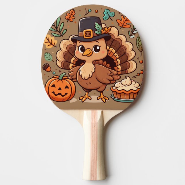 Cute Cartoon Thanksgiving turkey and pumpkin Ping Pong Paddle (Front)