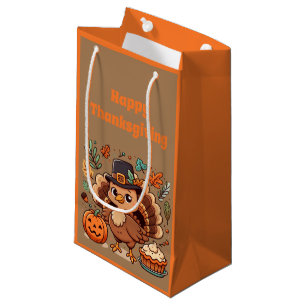 Cute Cartoon Thanksgiving turkey and pumpkin Small Gift Bag