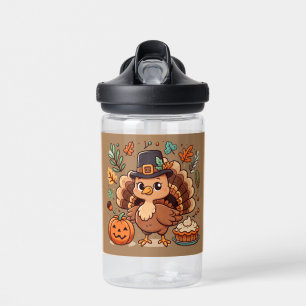 Cute Cartoon Thanksgiving turkey and pumpkin Water Bottle