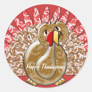 Cute Cartoon Thanksgiving Turkey Classic Round Sticker