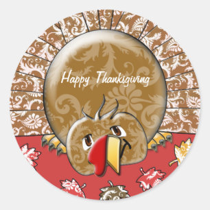 Cute Cartoon Thanksgiving Turkey Classic Round Sticker