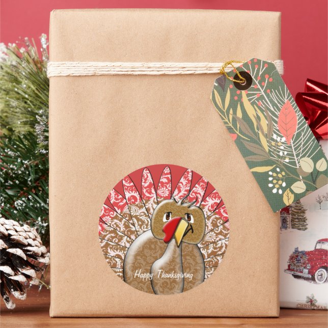 Cute Cartoon Thanksgiving Turkey Classic Round Sticker (Holiday)