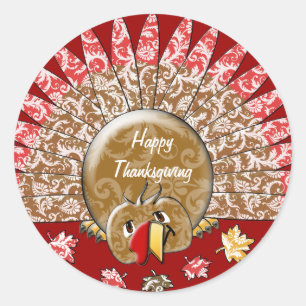 Cute Cartoon Thanksgiving Turkey Classic Round Sticker