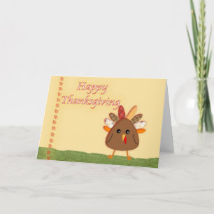 Cute Cartoon Thanksgiving Turkey Holiday Card