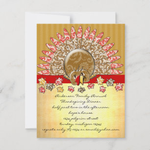 Cute Cartoon Thanksgiving Turkey Invitation