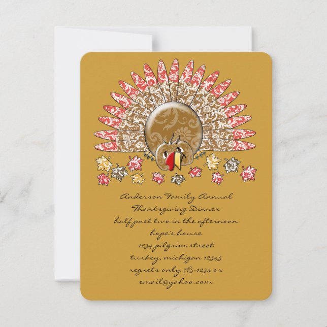 Cute Cartoon Thanksgiving Turkey Invitation (Front)