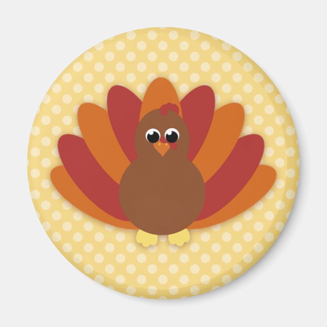 Cute Cartoon Thanksgiving Turkey Magnet (Front)