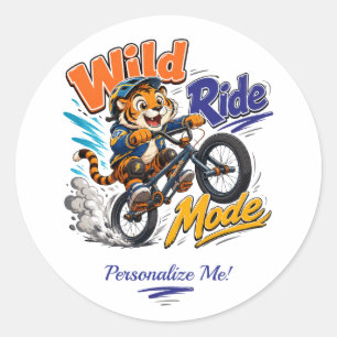 Cute Cartoon Tiger BMX Bike Kids Personalised Classic Round Sticker