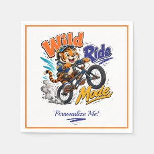 Cute Cartoon Tiger BMX Bike Kids Personalised Napkin