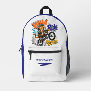 Cute Cartoon Tiger BMX Bike Kids Personalised Printed Backpack