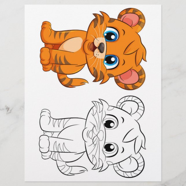 Cute Cartoon tiger colouring page (Front)