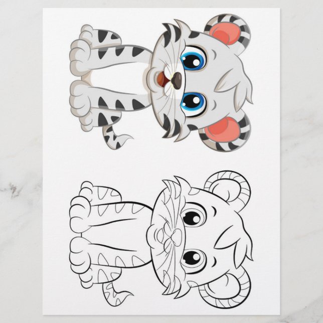 Cute Cartoon tiger colouring page (Front)