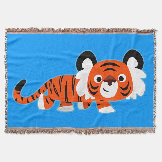 Cute Cartoon Tiger on The Prowl Throw Blanket (Front)