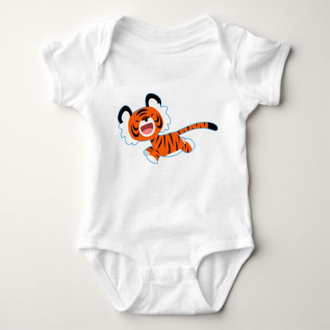 Cute Cartoon Tiger On The Run Baby Apparel Baby Bodysuit (Front)