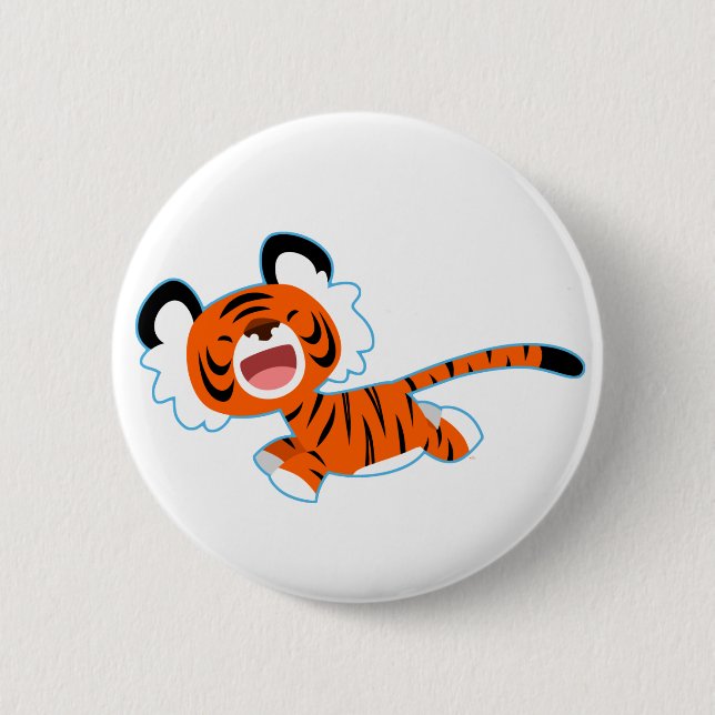 Cute Cartoon Tiger On The Run Button Badge (Front)