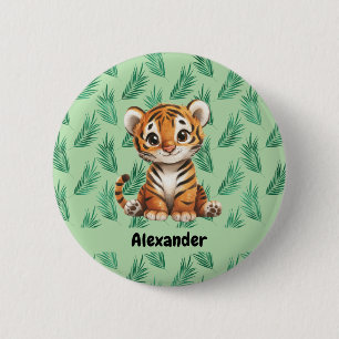 Cute Cartoon Tiger on Tropical Leaves 6 Cm Round Badge