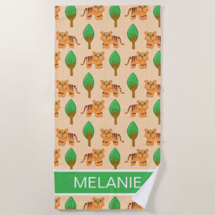 Cute Cartoon Tiger Pattern Personalised Beach Towel
