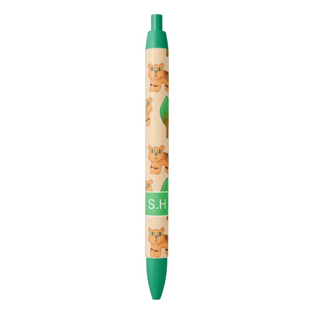 Cute Cartoon Tiger Pattern Personalised Black Ink Pen (Front Vertical)