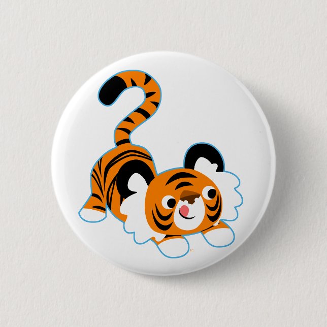 Cute Cartoon Tiger Ready To Play Button Badge (Front)