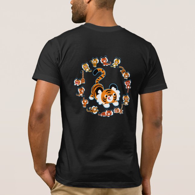 Cute Cartoon Tigers Mandala (Blue) T-Shirt (Back) (Back)