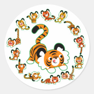 Cute Cartoon Tigers Mandala (green) Sticker
