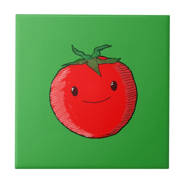 Cute Cartoon Tomato Ceramic Tile (Front)