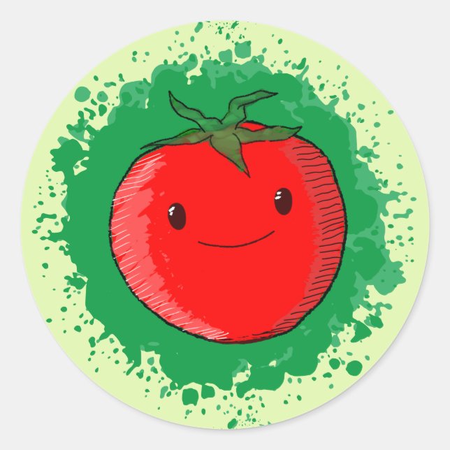 Cute Cartoon Tomato Classic Round Sticker (Front)