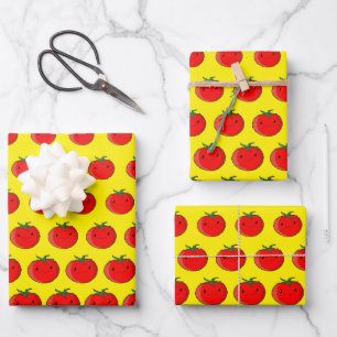 Cute Cartoon Tomato Pattern Yellow Wrapping Paper Sheet