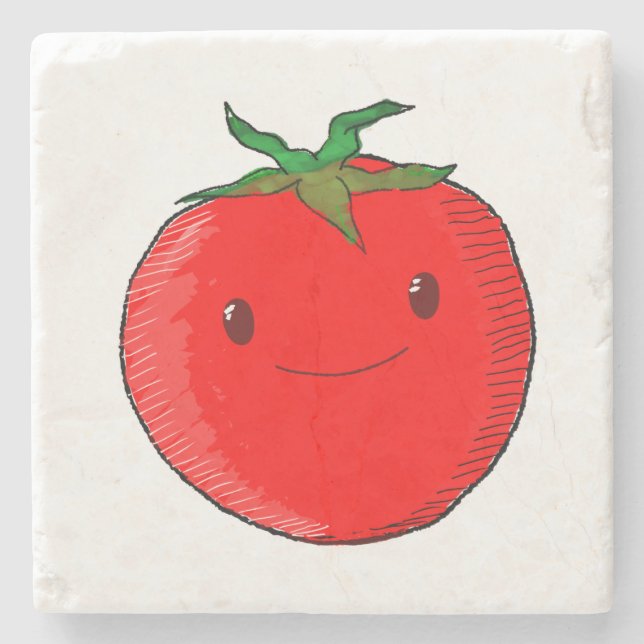 Cute Cartoon Tomato Stone Coaster (Front)