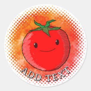Cute Cartoon Tomato Watercolor Background Classic Round Sticker