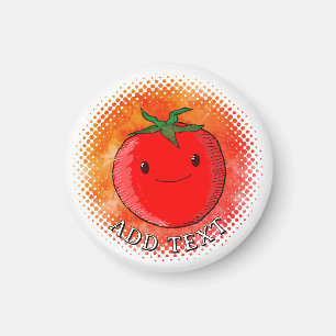 Cute Cartoon Tomato Watercolor Background Magnet