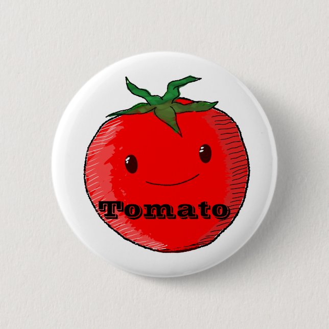Cute Cartoon Tomato With Text 6 Cm Round Badge (Front)
