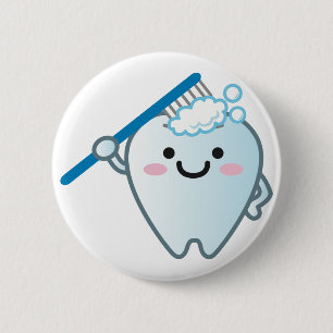 Cute Cartoon Tooth Brushing with Toothbrush 6 Cm Round Badge