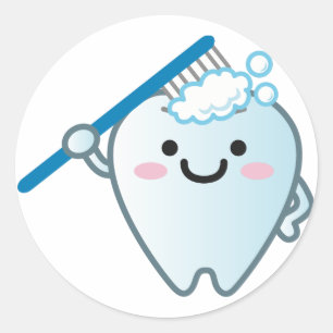 Cute Cartoon Tooth Brushing with Toothbrush Classic Round Sticker