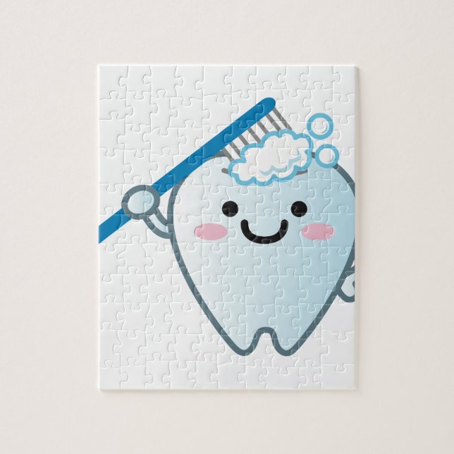 Cute Cartoon Tooth Brushing with Toothbrush Jigsaw Puzzle (Vertical)