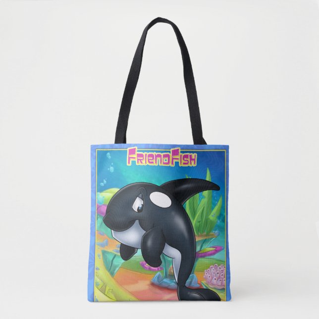 Cute cartoon tote bag with cartoon whale (Front)