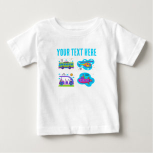 Cute Cartoon Transport Adventure Custom Name Baby  T-Shirt