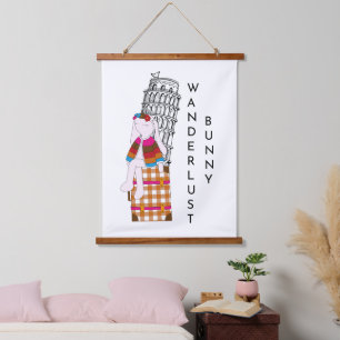 Cute Cartoon Travel Bunny Italy Vacation Hanging Tapestry
