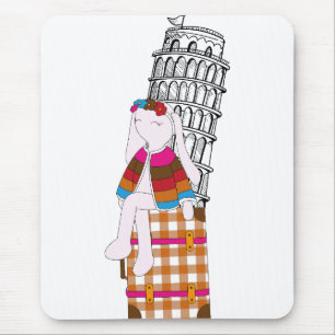Cute Cartoon Travel Bunny Italy Vacation Mouse Pad