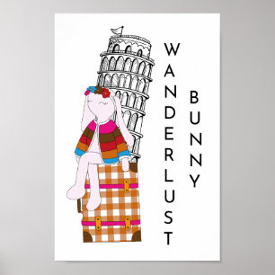 Cute Cartoon Travel Bunny Italy Vacation Poster