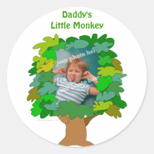 Cute Cartoon Tree Little Monkey Custom Photo Classic Round Sticker