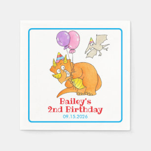 Cute Cartoon Triceratops Pterodactyl Kids Birthday Napkin