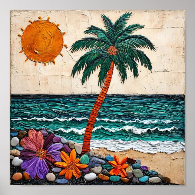 Cute cartoon tropical seascape Beach Scene 🌊🐚 Poster (Front)