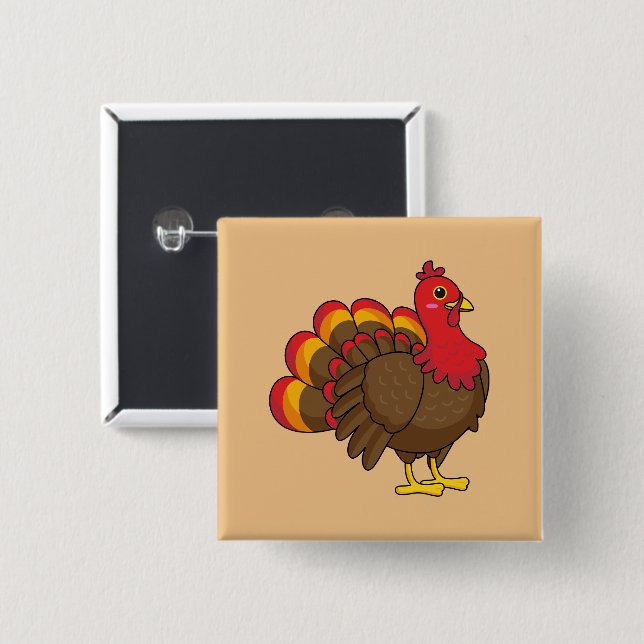 Cute Cartoon Turkey 15 Cm Square Badge (Front & Back)