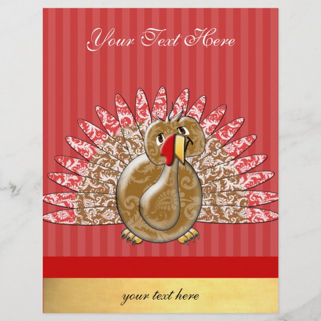 Cute Cartoon Turkey Damask Pattern Flyer (Front)