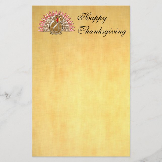 Cute Cartoon Turkey Damask Pattern Stationery (Front)