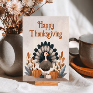 Cute Cartoon Turkey Fall Foliage Thanksgiving Postcard