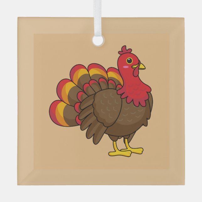 Cute Cartoon Turkey Glass Tree Decoration (Front)